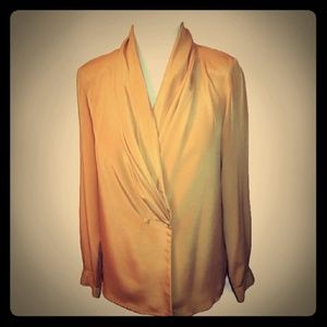 Sasson Pleated Deep V-neck Long Sleeve Blouse